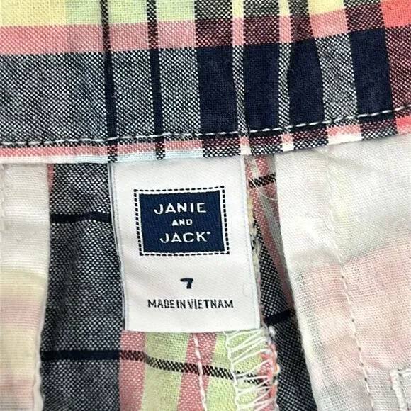 Boys Janie And Jack Blue Coral Check plaid cotton Shorts size 7 - Picture 5 of 7